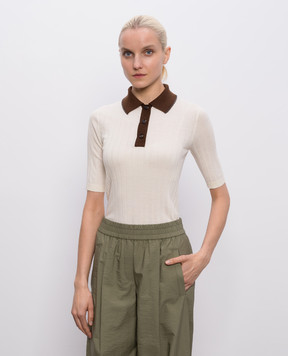 Brunello Cucinelli Поло кольору айворі з вовни та кашеміру в рубчик M14817205