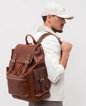 Brunello Cucinelli Коричневий шкіряний плетений рюкзак MBXOBU356
