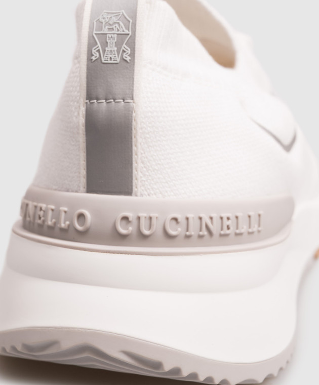 Brunello Cucinelli Белые кроссовки из хлопка с фактурным логотипом MZUAUFO340 изображение 5