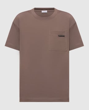 Brunello Cucinelli Коричнева футболка з ланцюжком моніль M0T81EC710