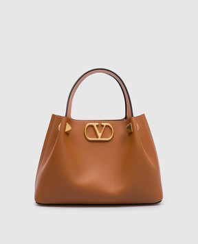 Valentino Коричнева шкіряна сумка-тоут з логотипом 8W2B0T02LSX