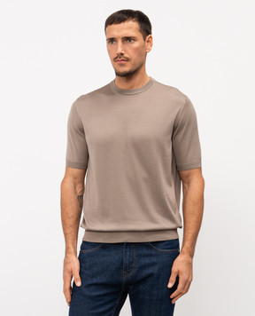 Stefano Ricci Коричнева футболка із шовку з вишивкою логотипа K616215G10F26101