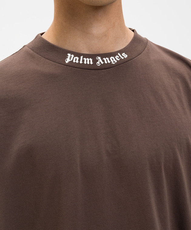 Palm Angels Коричневая футболка с контрастным логотипом PMAA10BS26JER001 изображение 5