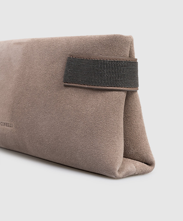 Brunello Cucinelli Бежевый замшевый клатч с цепочкой мониль MBDLD2785 изображение 5