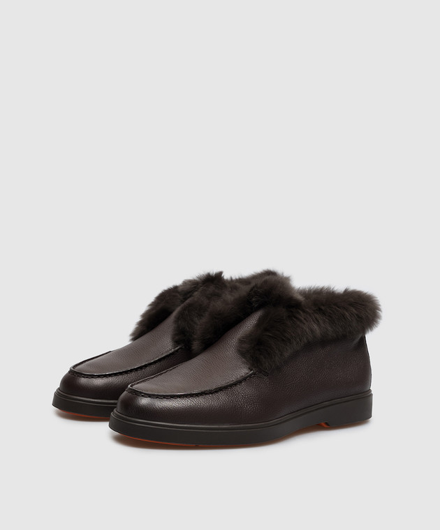 Santoni Коричневые кожаные дезерты на меху WUYA59712DKTAWKP изображение 2
