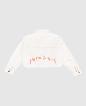 Palm Angels Детская джинсовая куртка цвета айвори с принтом логотипа PGGE007S26FAB001