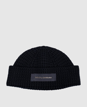 Dolce&Gabbana Синя шапка-біні з вовни з нашивкою логотипа GX46KTJDVLP