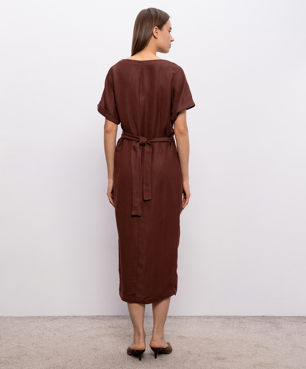 Brunello Cucinelli Коричнева сукня на запах з льоном MH126AHG41 зображення 4