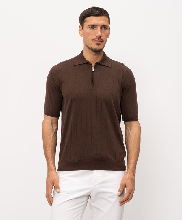 Bilancioni Коричневе поло в перфоровану смужку BE26M5PZF5 зображення 3