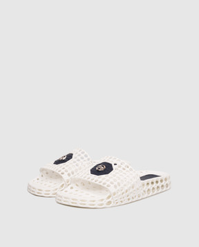 Stefano Ricci Білі перфоровані слайдери зі шкіряними вставками UT50G776CS