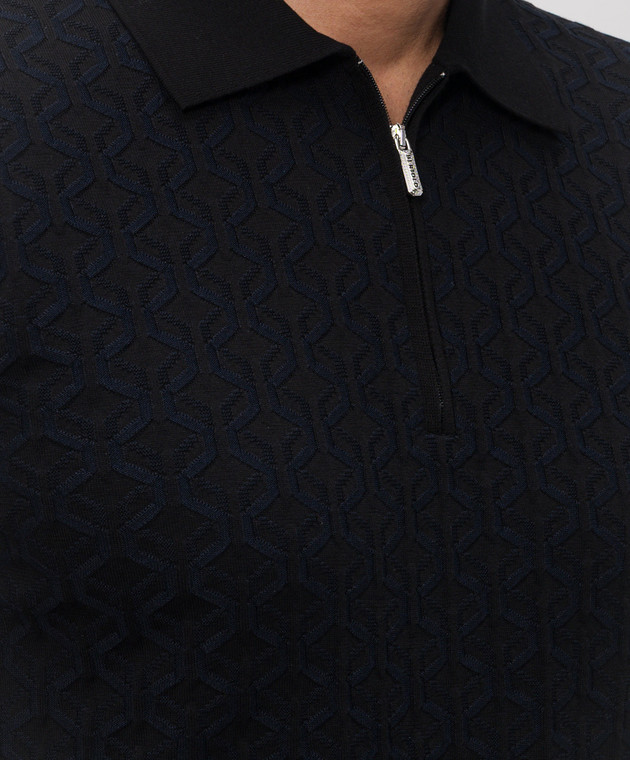 Bertolo Cashmere Черное поло с шелком в узоре 902529002542 изображение 5