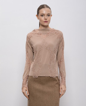 Ermanno Scervino Коричневий джемпер з вовни мериноса з мереживом D475M707APATL