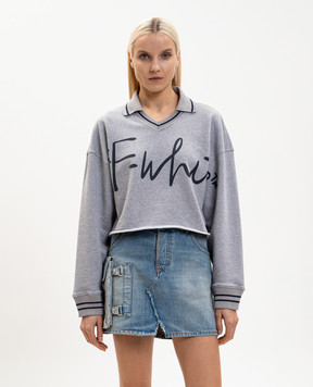 Off-White Сірий укорочений світшот з принтом логотипа 2BA07BS26FLE001