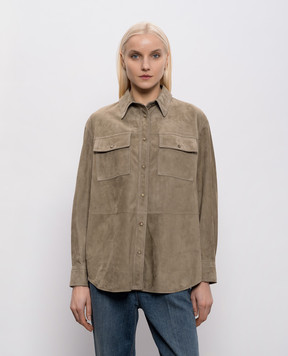 Brunello Cucinelli Замшевая рубашка цвета хаки с цепочкой мониль MPCAL7436