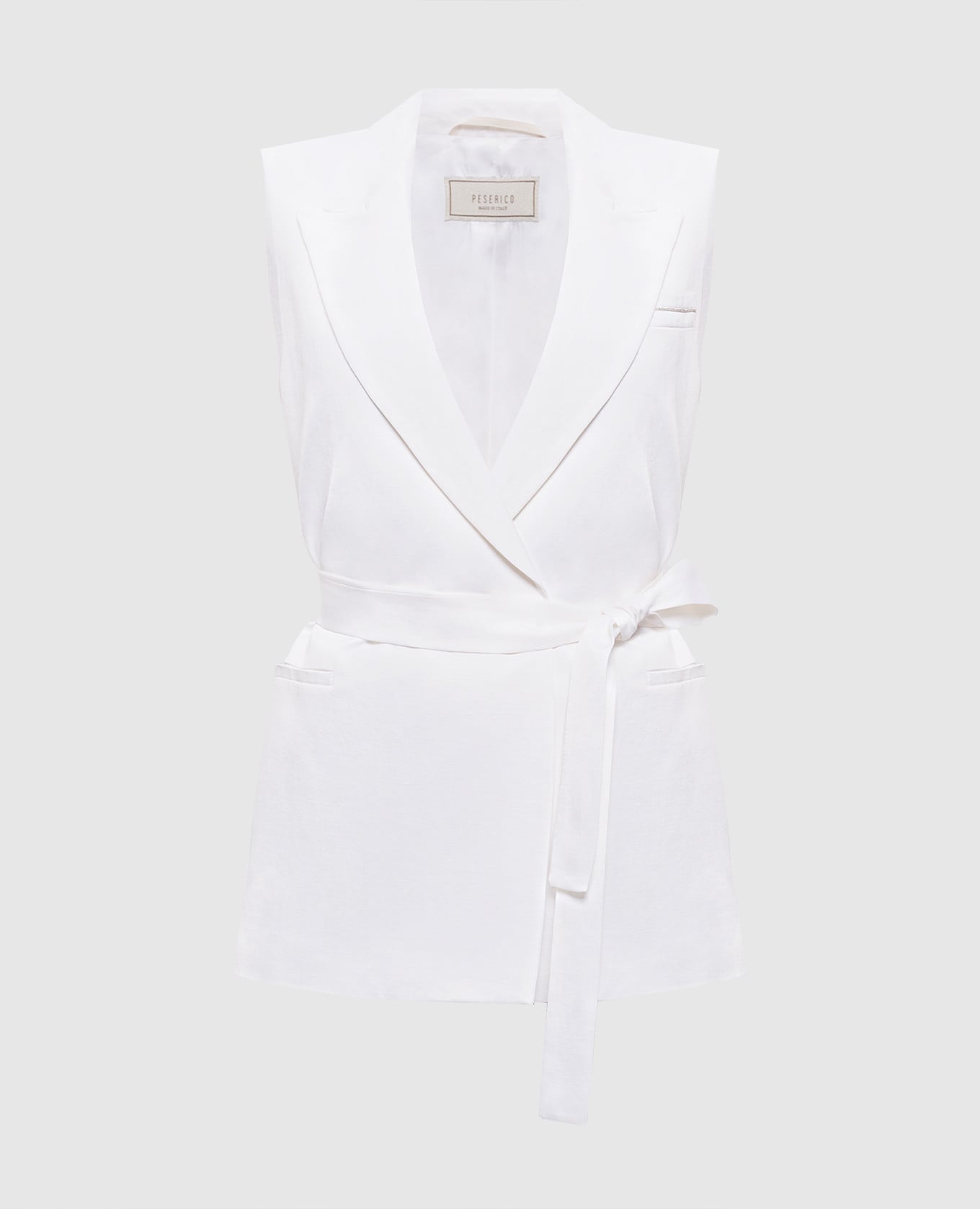 Білий двобортний жилет з льоном