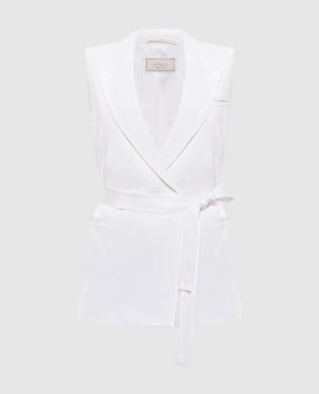 Peserico Білий двобортний жилет з льоном A03028A01926