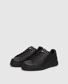 Dolce&Gabbana Чорні шкіряні кросівки Portofino з логотипом CS2373AQ453