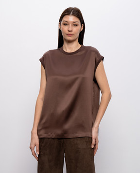 Brunello Cucinelli Коричневый топ из шелка MPC59EH500