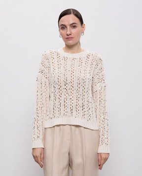 Peserico Бежевий ажурний светр з паєтками A99071F039117B