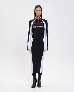 Off-White Чорна сукня міді з принтом логотипа 2DB558F25JER001