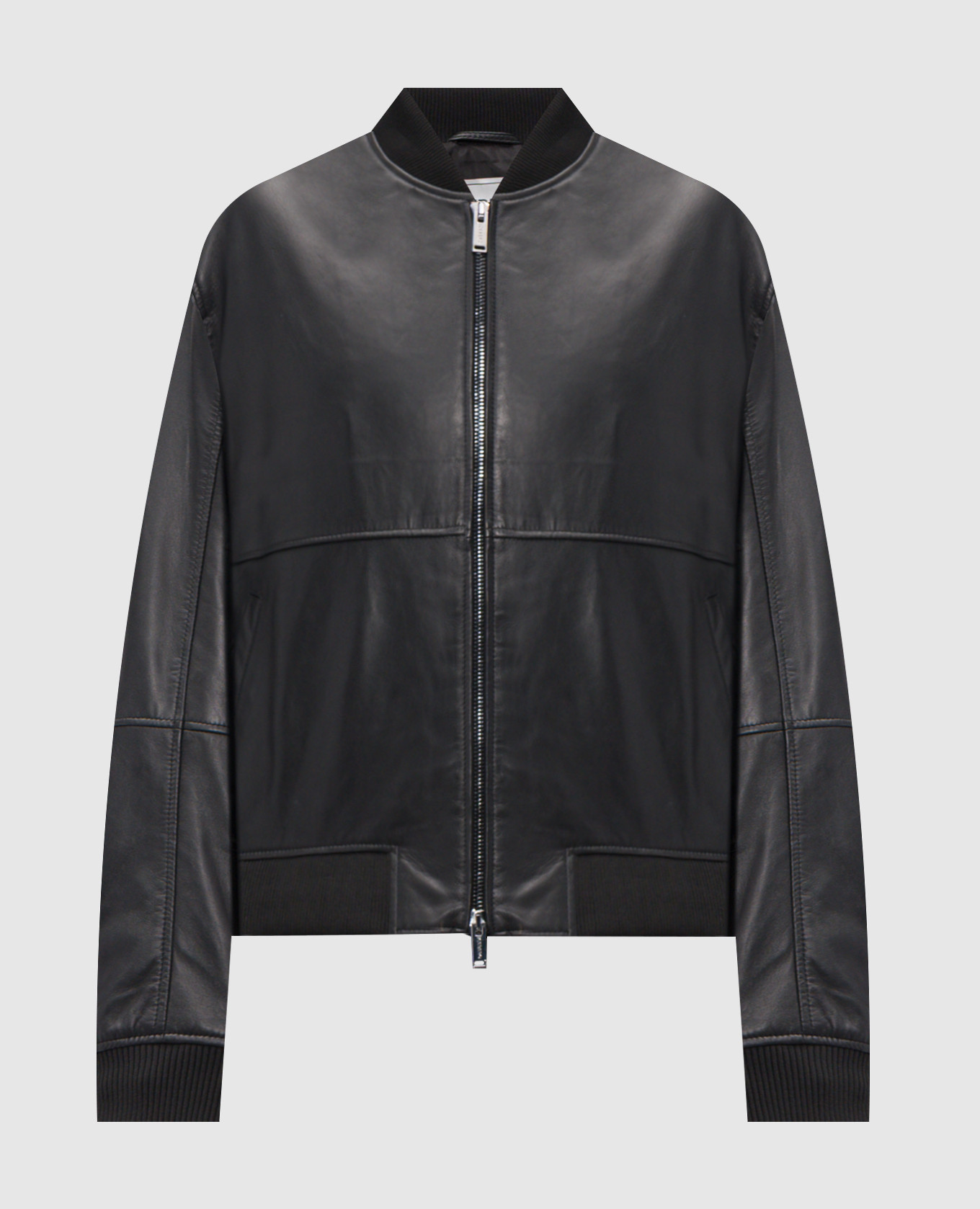 

Черный кожаный бомбер с брендовой нашивкой, Бомберы