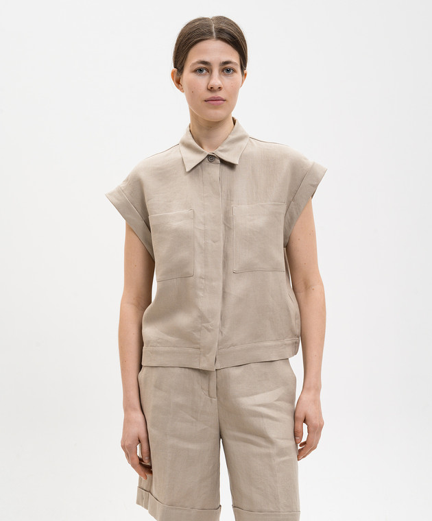 Peserico Бежева сорочка з льону з короткими рукавами S0316602606 зображення 3