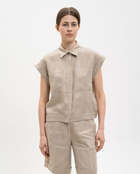 Peserico Бежевая рубашка из льна с короткими рукавами S0316602606