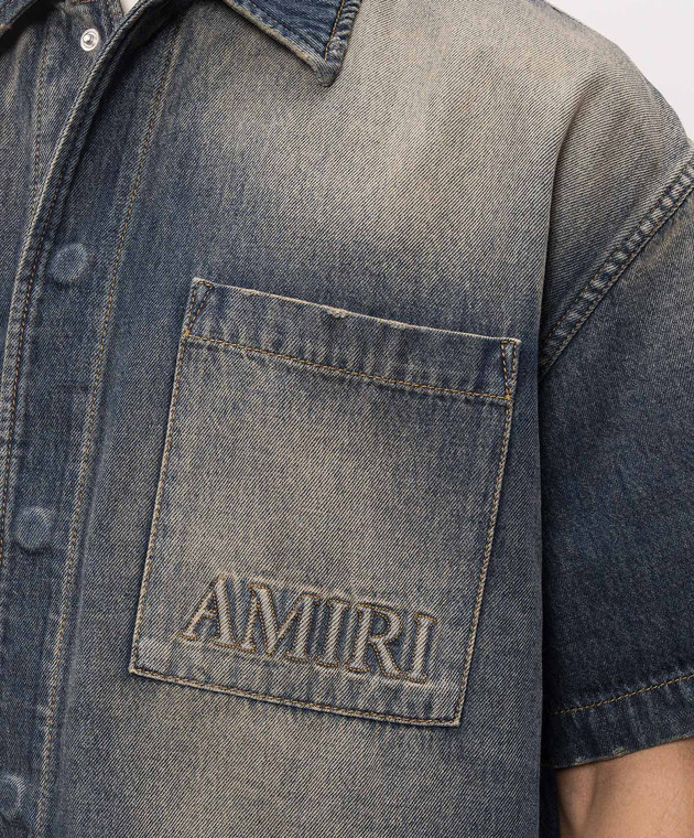 AMIRI Синяя джинсовая рубашка с эффектом потертости AM326SH001 изображение 5