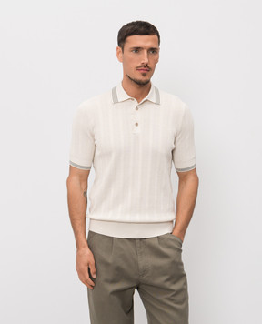 Brunello Cucinelli Поло цвета айвори с контрастными полосками M29204205P