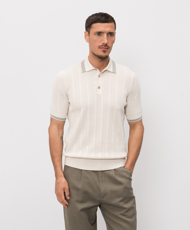 Brunello Cucinelli Поло кольору айворі з контрастними смужками M29204205P зображення 3