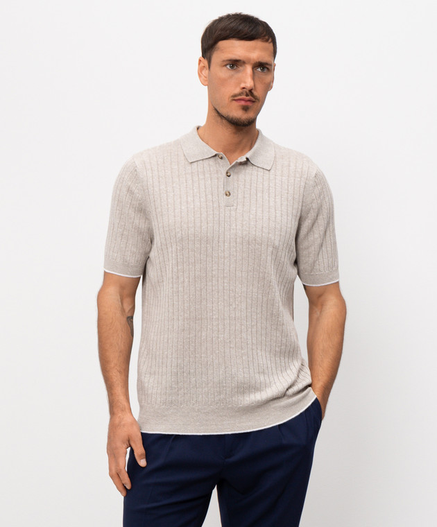 Pini Parma Бежеве поло з льоном в рубчик POLCOLIRIBEC зображення 3