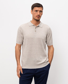 Pini Parma Бежевое поло с леном в рубчик POLCOLIRIBEC