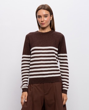 Brunello Cucinelli Коричневый джемпер в полоску с люрексом MAZ230100P