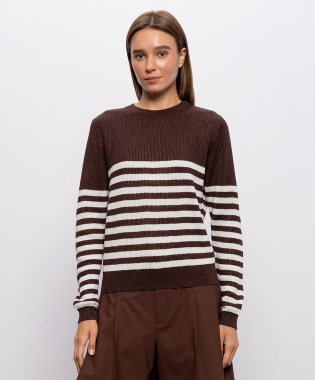 Brunello Cucinelli Коричневий джемпер в смужку з люрексом MAZ230100P зображення 3
