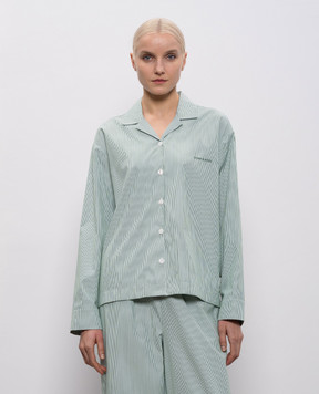 Dore & Rose Зеленая пижамная рубашка в полоску с логотипом LONGSLEEVESTRIPEDPJTOP