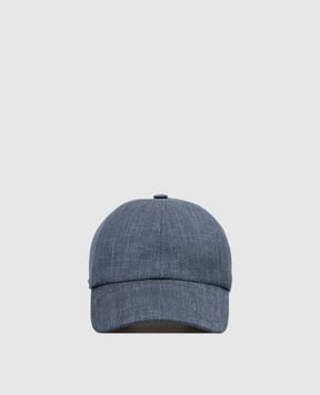 Enrico Mandelli Синя кепка з вовни, шовку та льону з гравіюванням логотипа CAP4016020