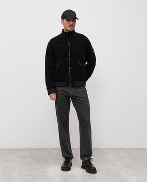 Stone Island Чорний бомбер з вовною з логотипом K2S154100111S0214