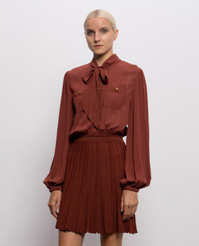 Twinset Коричневое платье-рубашка с фактурным узором 262TP3081