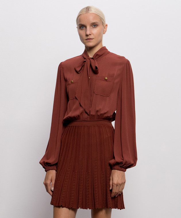 Twinset Коричневое платье-рубашка с фактурным узором 262TP3081 изображение 3