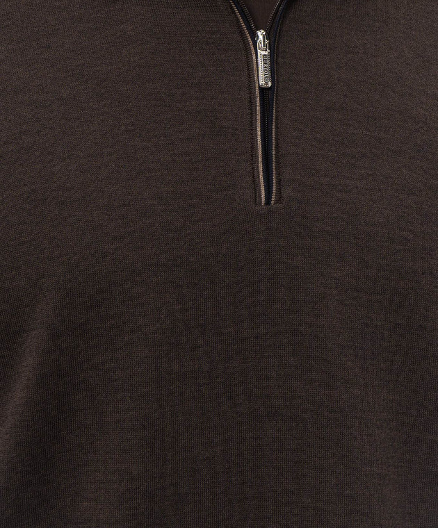 Bertolo Cashmere Коричневое поло из шелка и шерсти на молнии 90263600258758 изображение 5