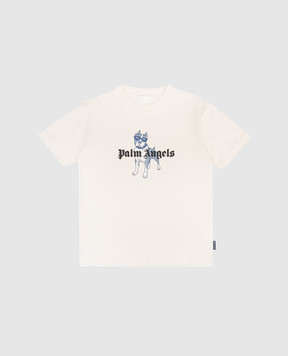 Palm Angels Дитяча футболка кольору айворі з брендовим принтом PBAA003S26JER008