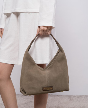 Gianni Notaro Коричнева замшева сумка-хобо SUEDE з нашивкою логотипа 867SUEDE