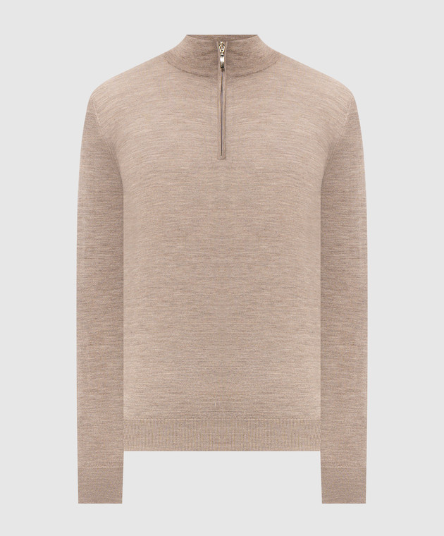Doriani Cashmere Бежевый джемпер из шерсти, шелка и кашемира с молнией 1818179