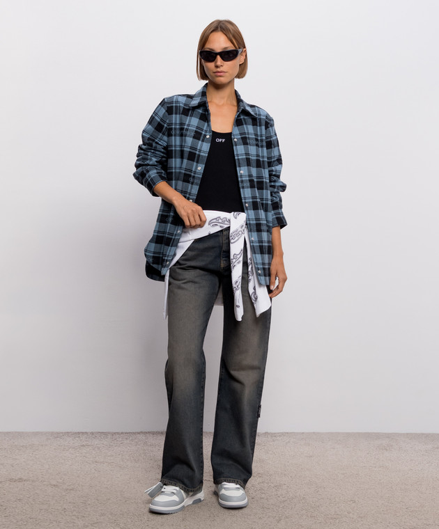 Off-White Черная майка в рубчике с вышивкой логотипа 2FA00672T изображение 2
