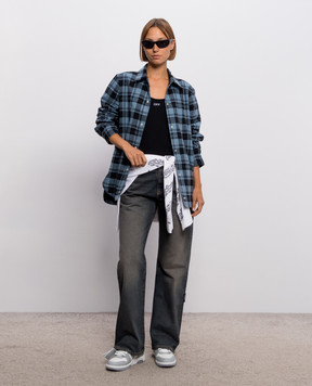 Off-White Черная майка в рубчике с вышивкой логотипа 2FA00672T