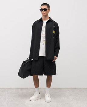 Maison Margiela MM6 Черная рубашка с шерстью с брендовыми нашивками SH0DT0040M35733