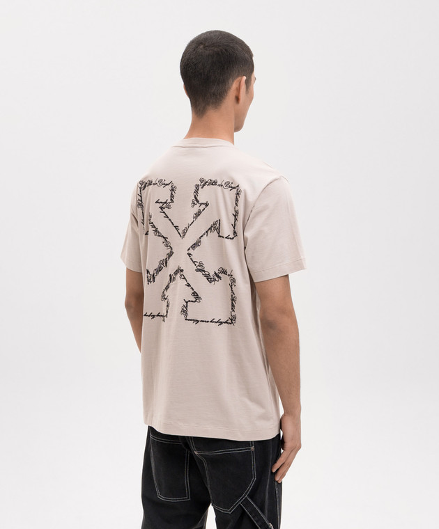 Off-White Бежева футболка з вишивкою Script Arrow 44MAA027S26J002 зображення 4