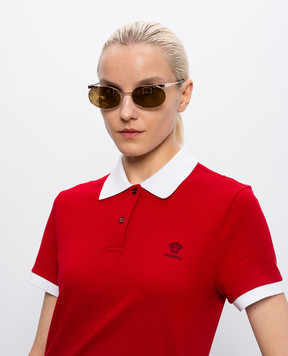 Off-White Золотисті сонцезахисні окуляри з логотипом OFF з дзеркальним ефектом OW2030767458