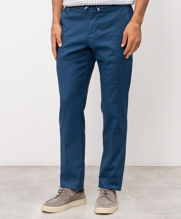 Stefano Ricci Синие брюки с льном M1T610005BLCTL1U изображение 3
