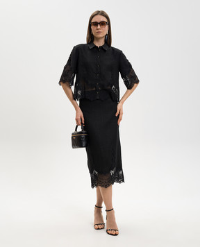 Twinset Черная юбка миди из льна с кружевом 261TT2185